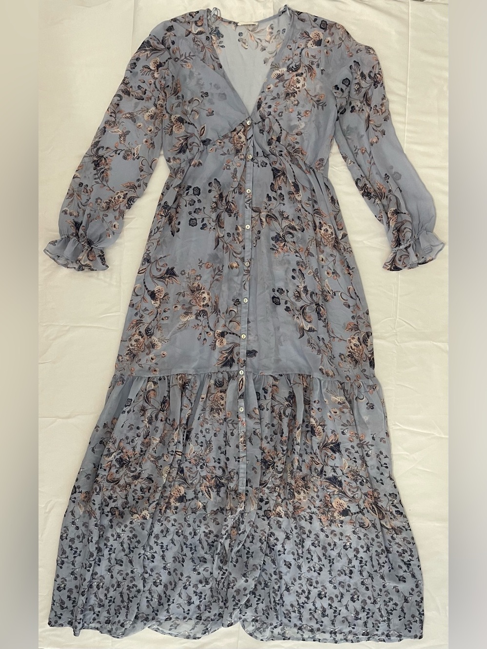 lovestitch Light Blue Floral Button-Front Maxi Cover Up